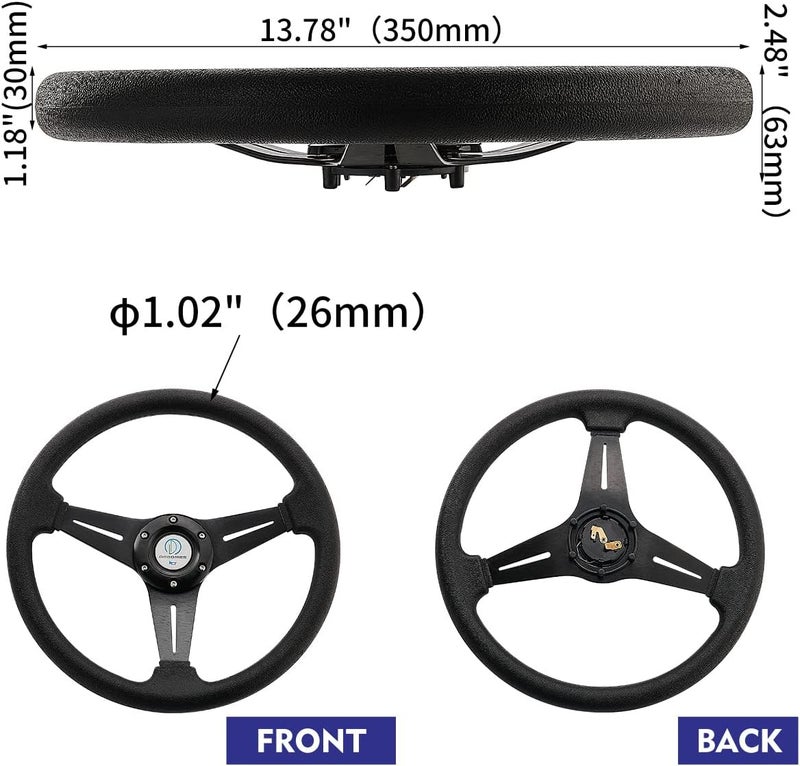 Dodomes Racing/Golf Cart Steering Wheel Universal Fit Car and Club Car DS &Precedent EZGO Yamaha Golf cart 13.8”/350mm 6 Bolts Grip Vinyl Leather & Aluminum with Horn Button (Black) - Image 2